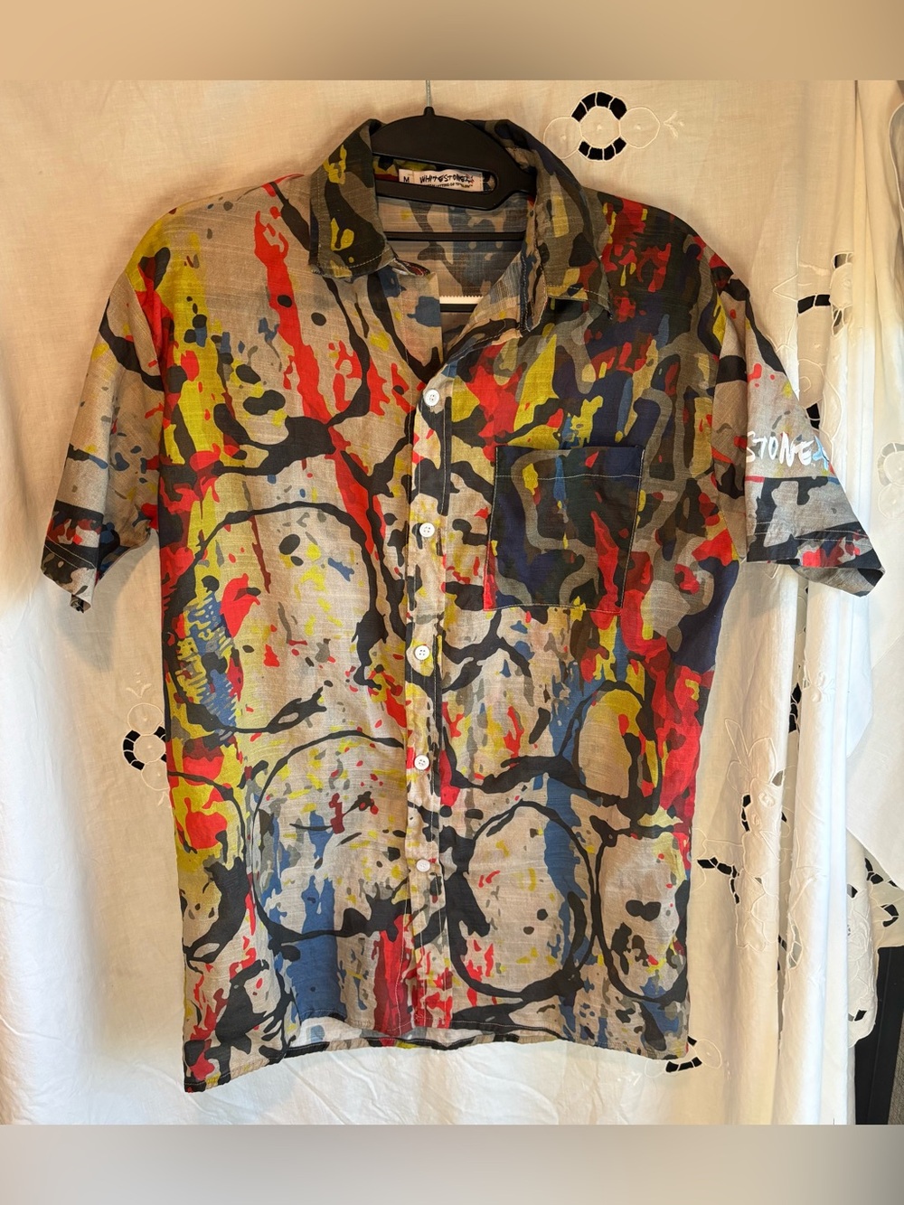 Paint-Splash Short Sleeve Button-Down Shirt - Multicolor